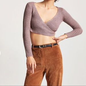 Forever 21 Knit ribbed surplice Crop Top Brown L
